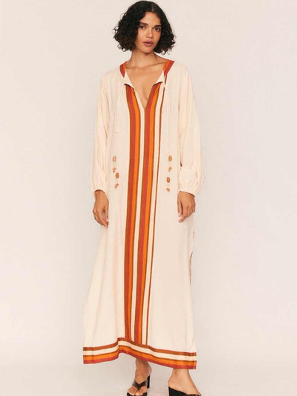 Bohemian Traders Darcy Cream Maxi Dress with Rust and Burnt Orange Stripes